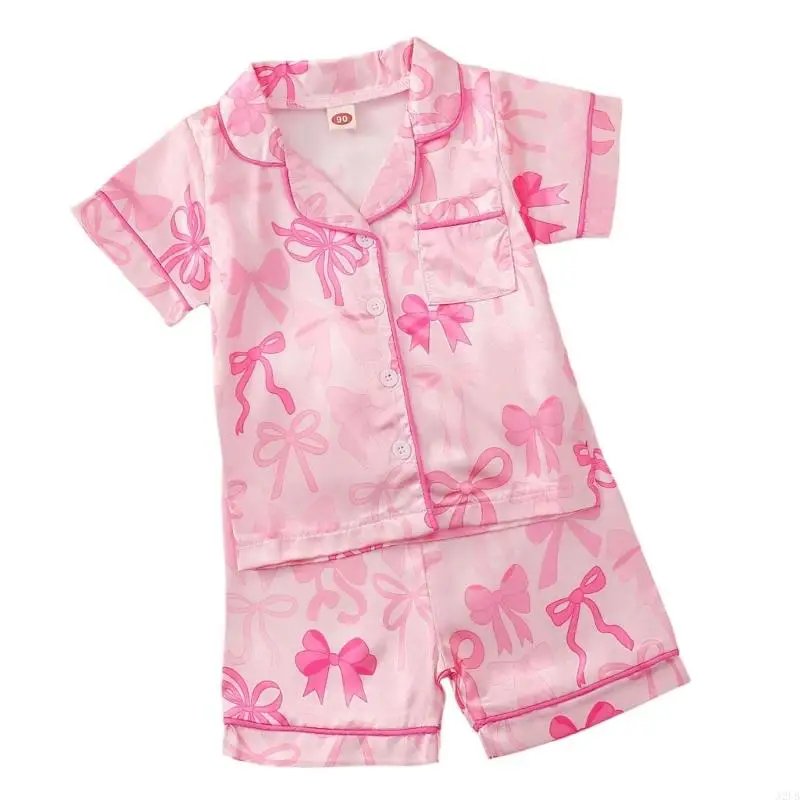2PCS Bowknot Sommer Pyjama Set Für Mädchen Weiche Atmungsaktive Polyester Nachtwäsche Bequeme Kinder Nachtwäsche A2UB – Detail 3