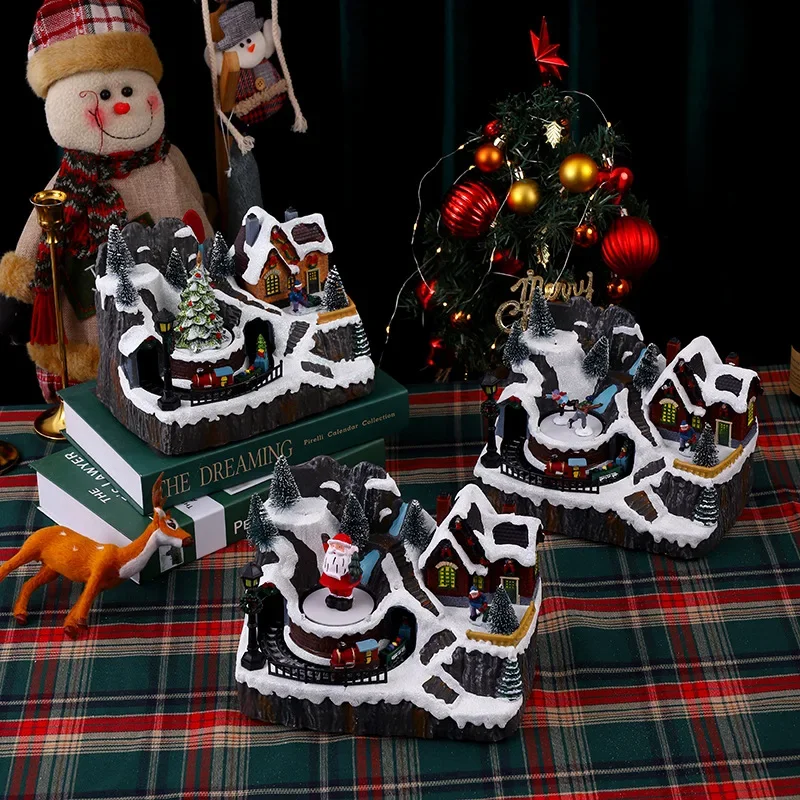 Christmas Decoration Glowing Music Box Window Ornaments New Year Gift Double Turn Little Train Santa Claus Decoration