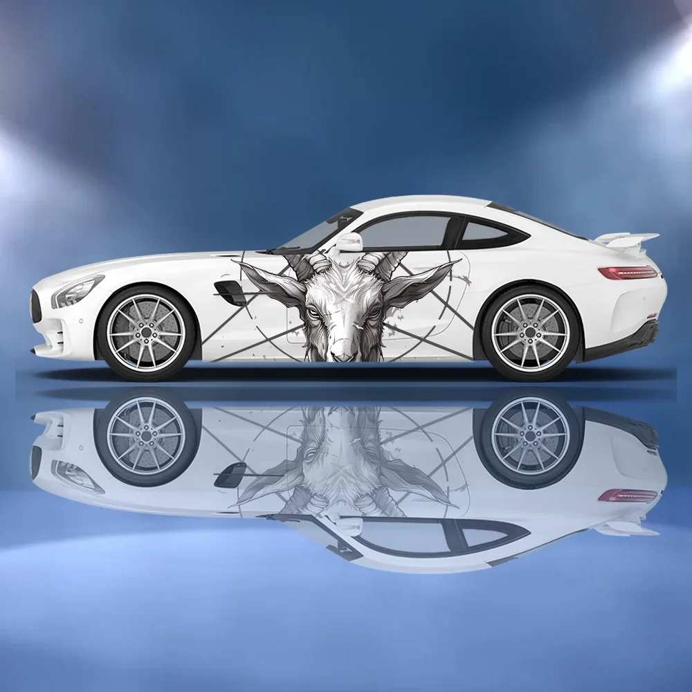 

Retro Long Horned Goat Lines Car Vinyl Wraps Decal Self-adhesive PVC Sticker Suitable for Trucks SUV Decor Auto Accessories Gift