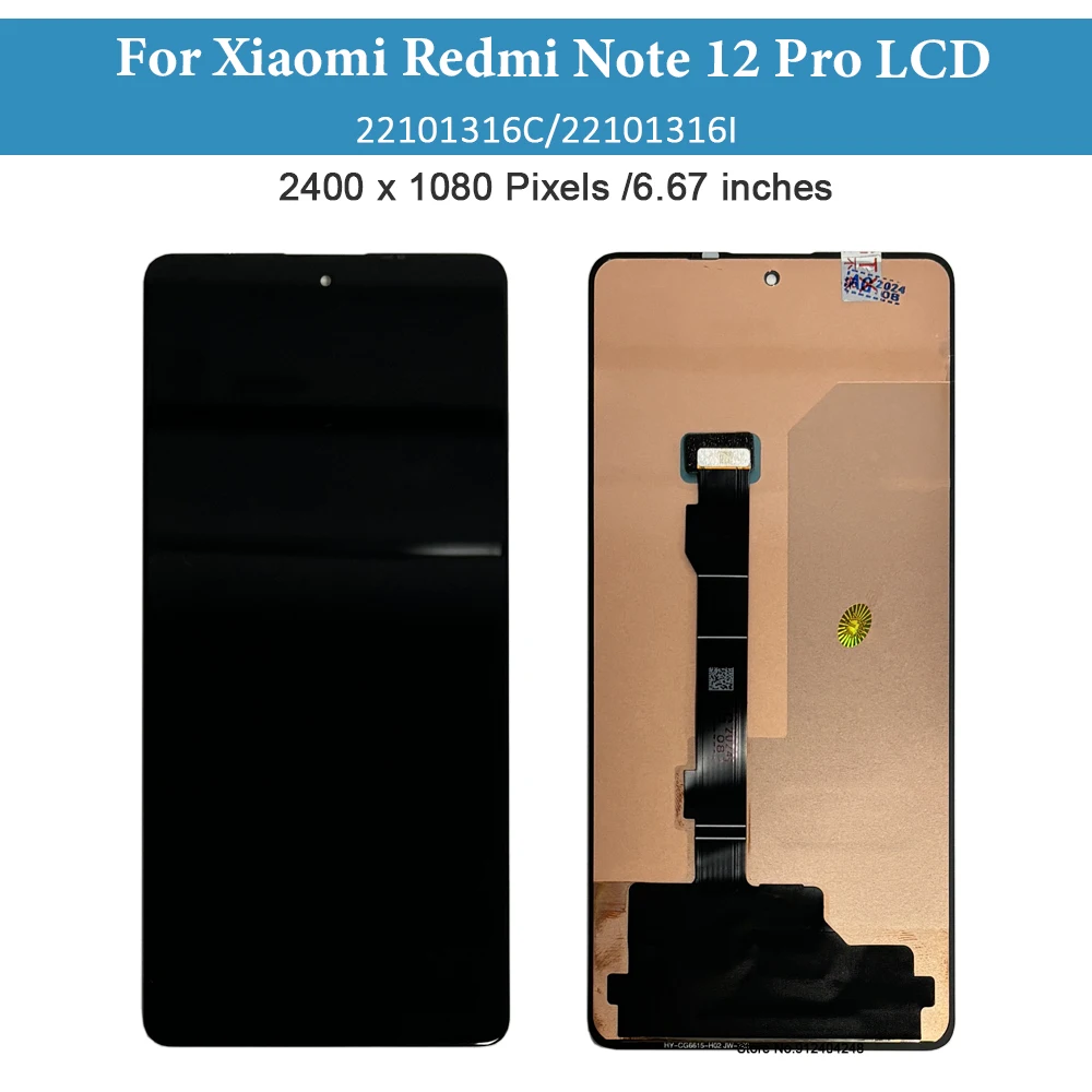 AMOLED For Xiaomi Redmi Note 12 pro LCD Display 22101316C 2210 Screen Touch Panel Digitizer For Redmi note 12pro Display Part
