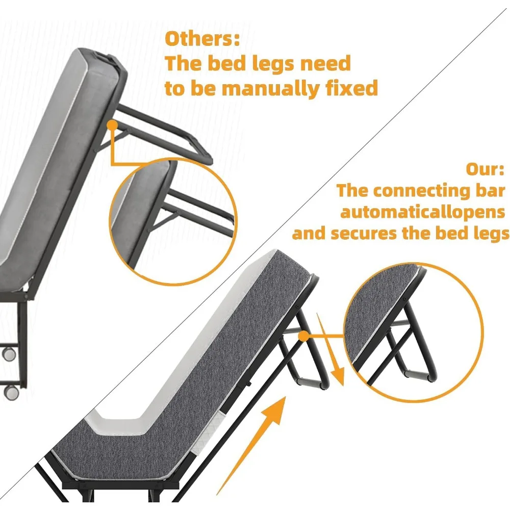 Раскладная кровать для взрослых и гостей с матрасом — прочная раскладная кровать, армированная сталь, автоматическое отверстие для ног, большой размер 75x46 дюймов
