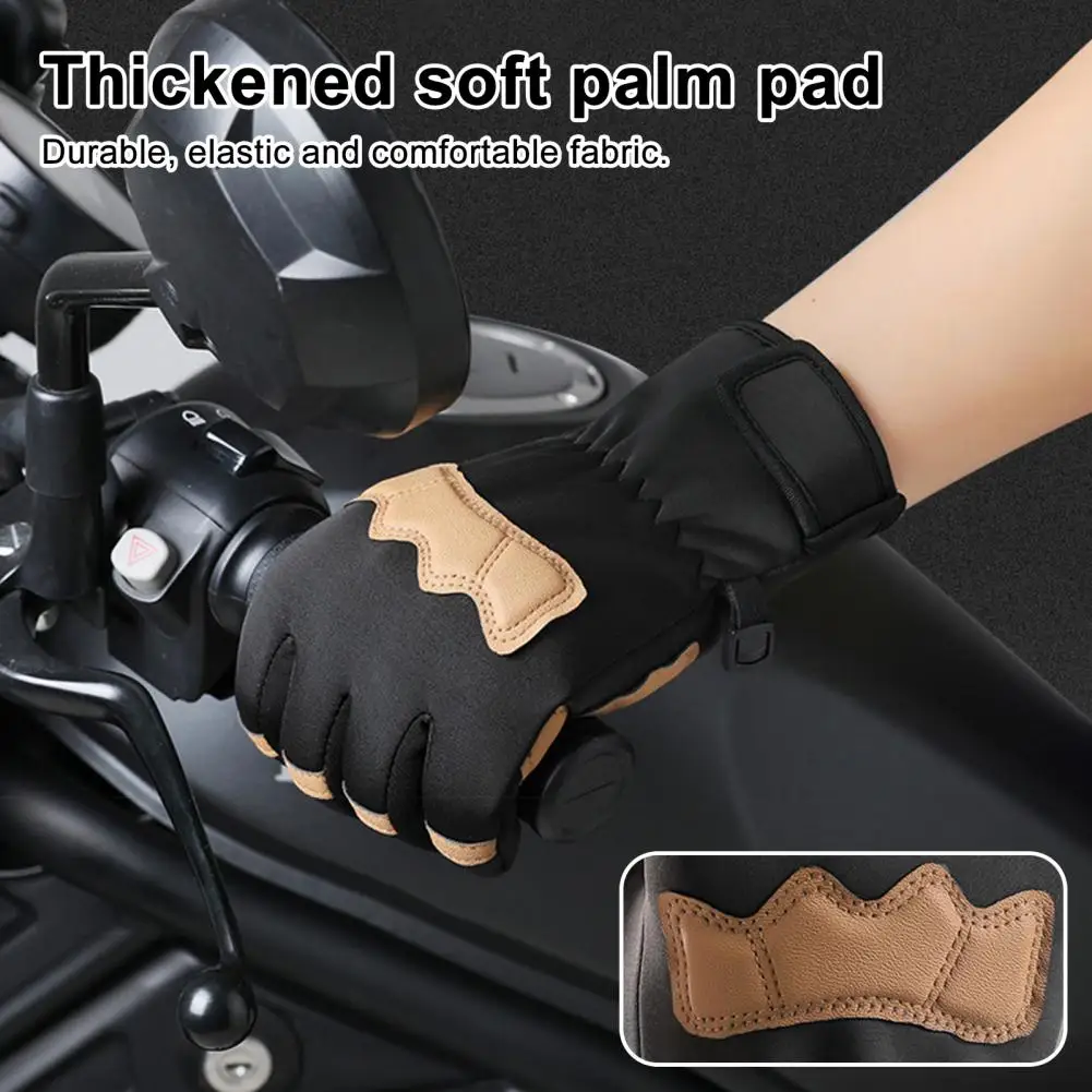 Thickened Palm Gloves Winter Riding Gloves with Touch Screen Design Non-slip Imitation Leather Palm Patchwork Color 1 Pair Warm