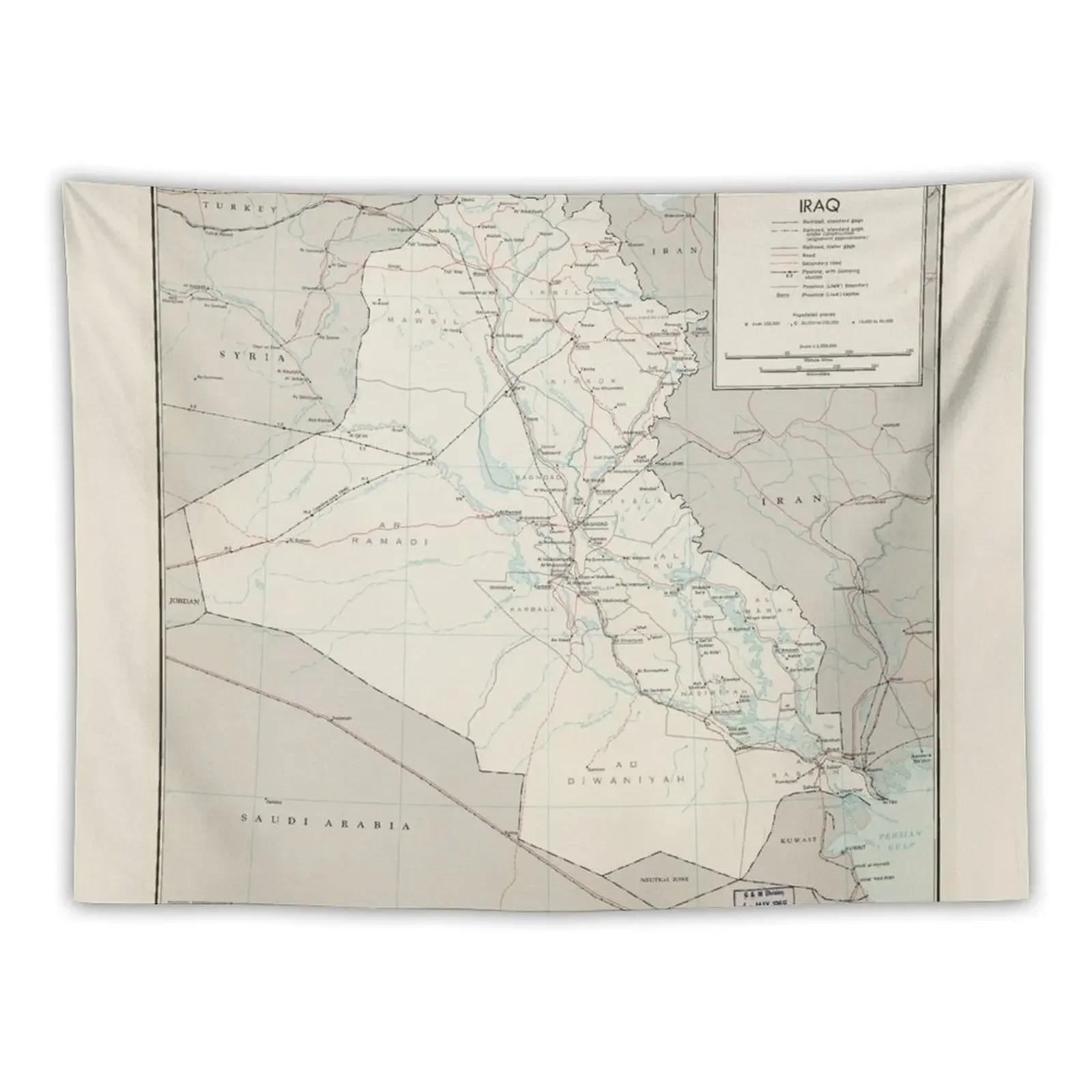 Map of Iraq (1967) Tapestry Aesthetic Home Decor Bathroom Decor Wallpaper Tapestry