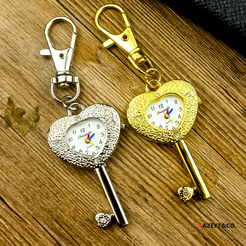 New Love Key Shape Antique Vintage Quartz Pocket Watch Round Keychain Watch Exquisite Clock For Men Women Gifts