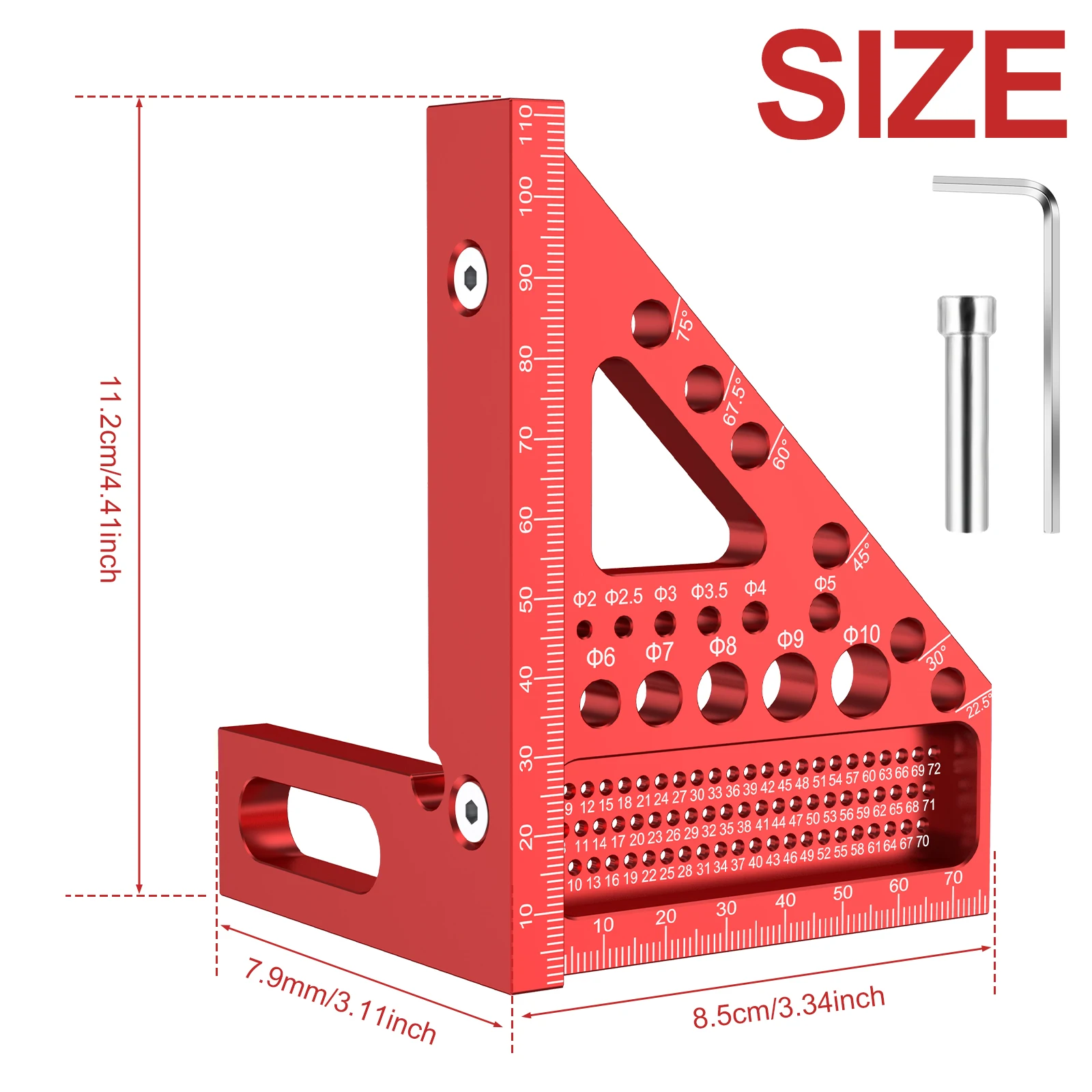 Metal Metric Woodworking Square Ruler, 3D Multi Angle Measuring Ruler Square Hole Scribing Ruler Carpenter Tools Accessories