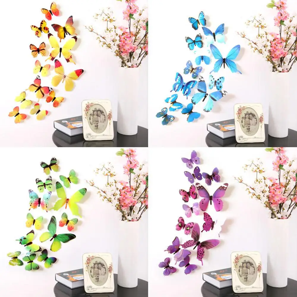48pcs/4set 3D Crystal Butterflies Wall Decor Simulation Butterflies Wall Sticker Artificial Butterfly Living Room Home Decor
