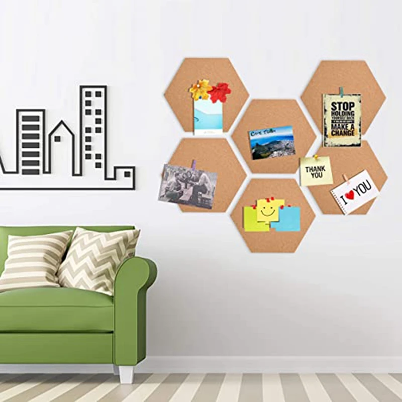 12Pcs Hexagon Cork Board Tiles Self Adhesive Thick Corkboards For Wall Memo Boards Pin Board Decorative Bulletin Board
