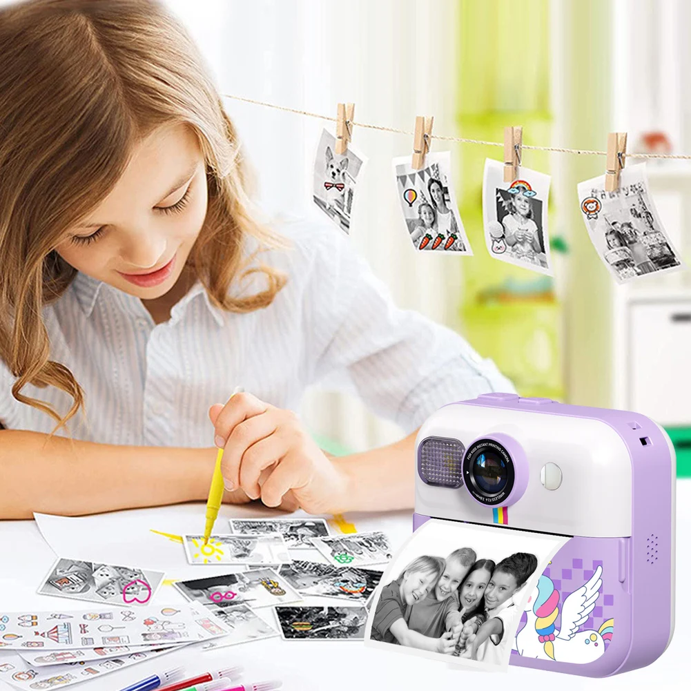 Mini fotocamera per stampa istantanea per bambini fotocamera per stampa termica con schermo da 2.4 pollici con stampante termica per carta da stampa a 3 rotoli 48MP 1080P Video