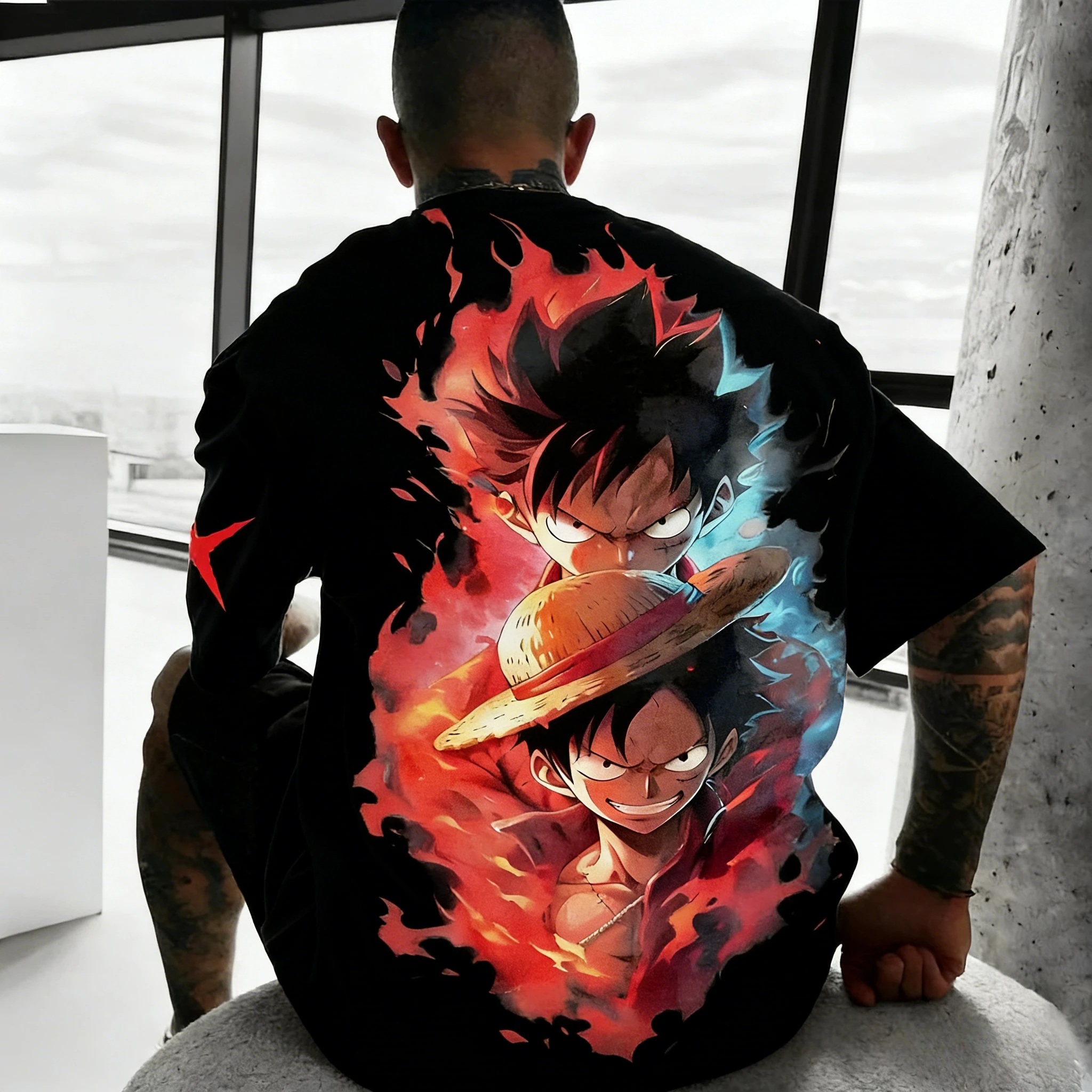 One Piece Japanese Anime Print Cotton T-Shirt Luffy Zoro Men's Casual Short Sleeve Tee Luffy T-shirt Casual Streetwear Tee Tops