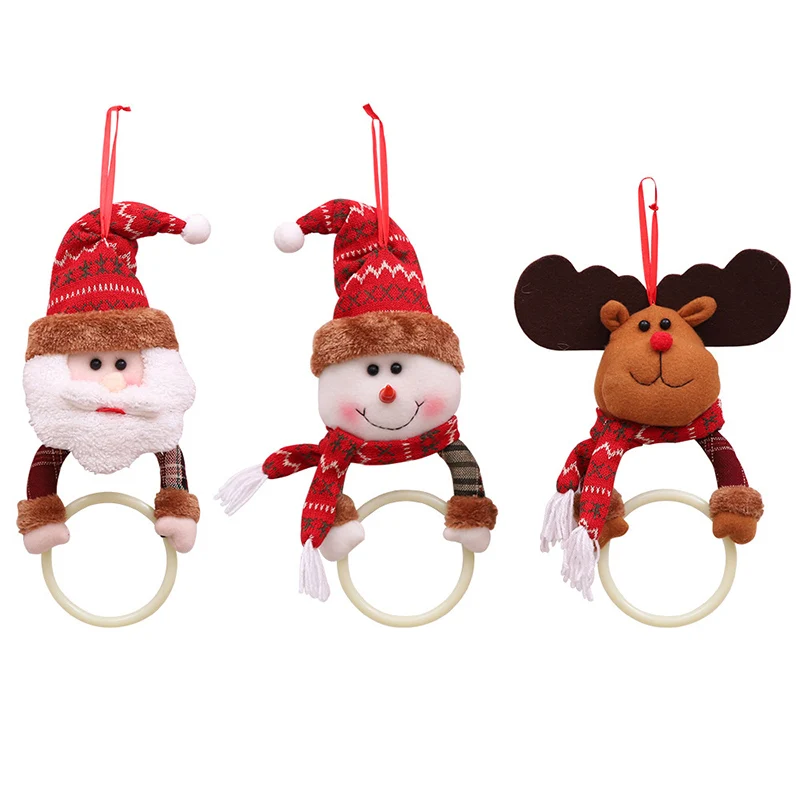 Christmas Tree Pendants Towel Hanging Ring Racks Holder For Bathroom Santa Claus Elk Rag Christmas Decorations for Home Kitchen