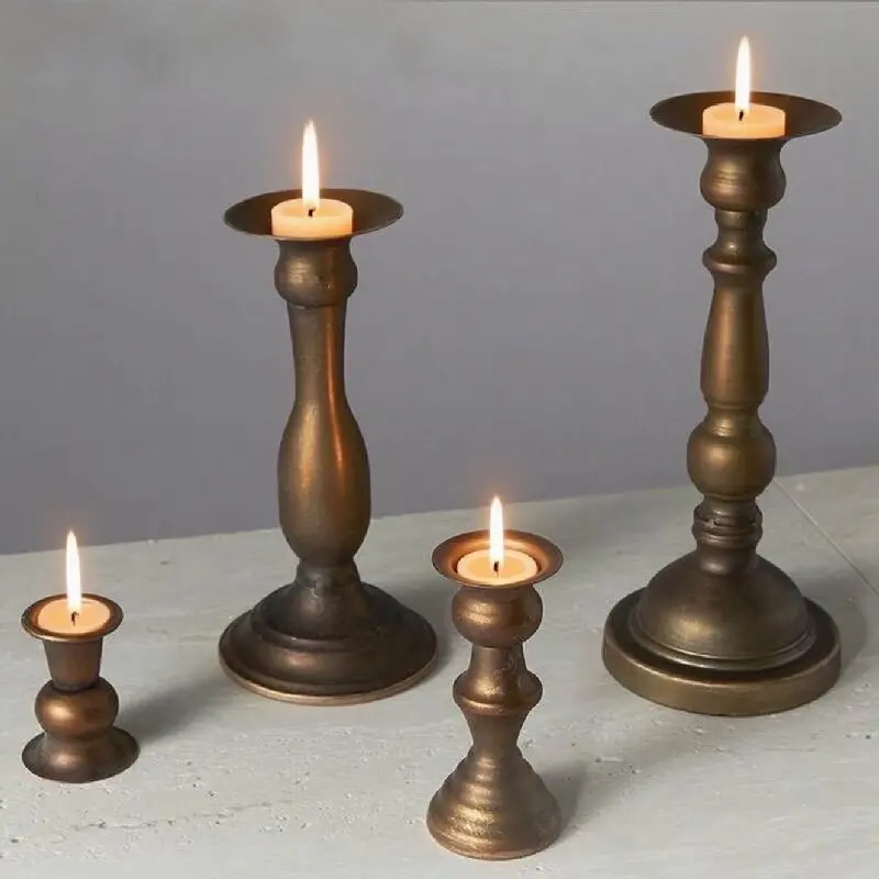 Vintage European Wrought Iron Candlestick Copper Tone Candle Cup Holder Tabletop Ornament for Living RoomDining Table Home Decor