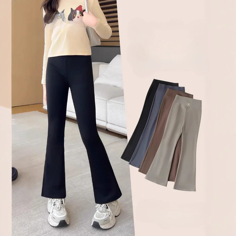 Girls Flare Pants Kids Elastic Yoga Trousers Teenagers Slim Shark Pant 2025 Spring Autumn 3 To 14Yrs Children's  Velvet Clothing