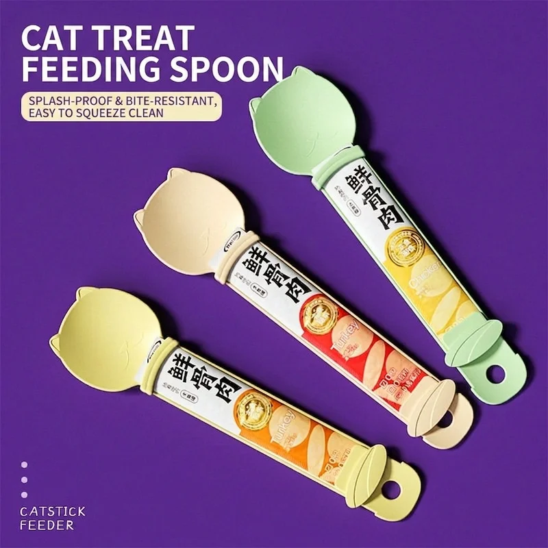 Cat Strip Feeding Spoon Squeezer, Pet Cat Treat Squeeze Spoon, Hand‑held Wet Food Dispenser Feeder for Cat Lickable Snack
