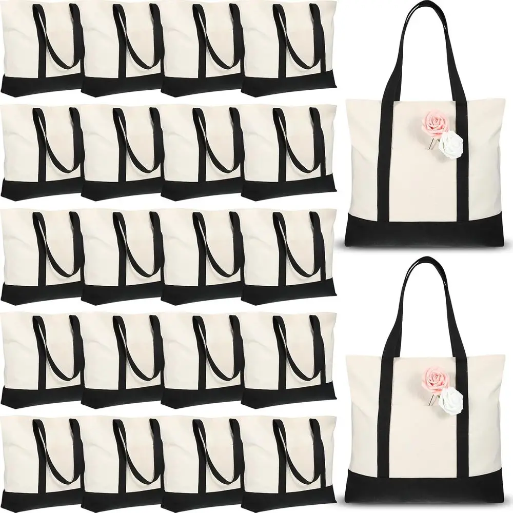 

Sherr Canvas Tote Bag Bulk with Outer ket, 21 in Large Cotton Tote Beach Bags with Zipper