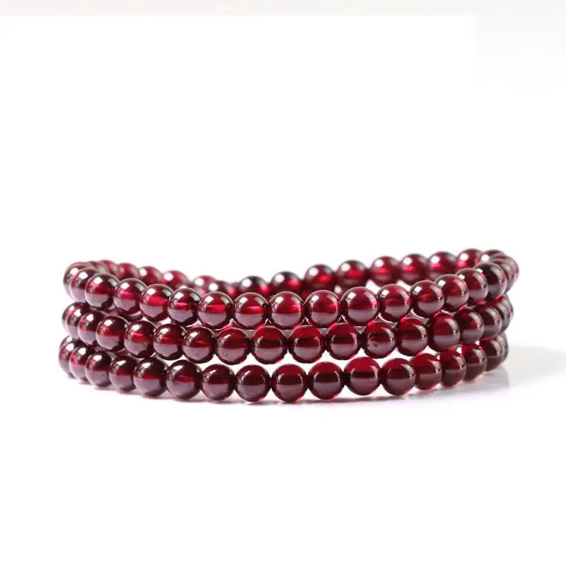 Natural Garnet Bracelet Healing Gemstone Fine Jewelry Women Genuine Pomegranate Stone Three Loop Bracelets Girlfriend Mom Gifts