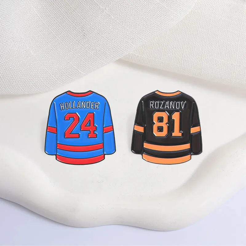 Wholesale of Cartoon Hockey Jersey Brooches Color-blocked Long-sleeved Metal Badges and Small Gifts Bag Pins for Backpacks Lapel