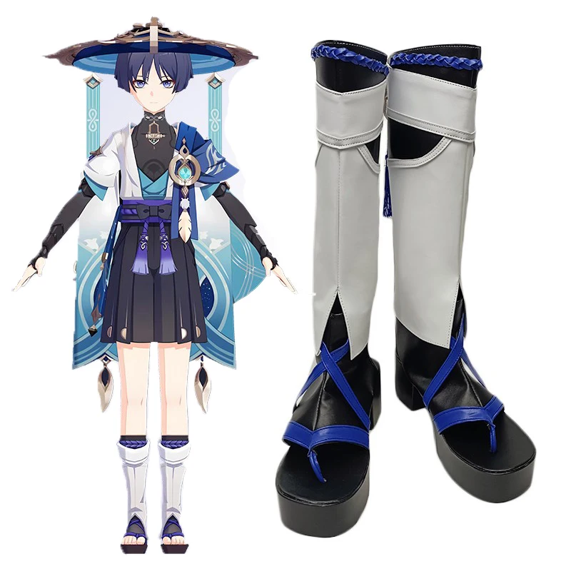 Game Genshin Impact Wanderer Cosplay Shoes Party Batlle Scaramouche Cosplay Boots Shoes PU Leather Halloween Props Accessor