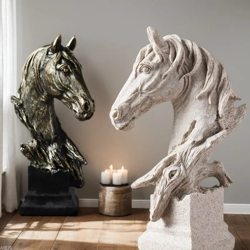 

Nordic Style Retro Horse Head Statue Home Decor Resin Craft Ornament for Living Room Office Display Home & Garden