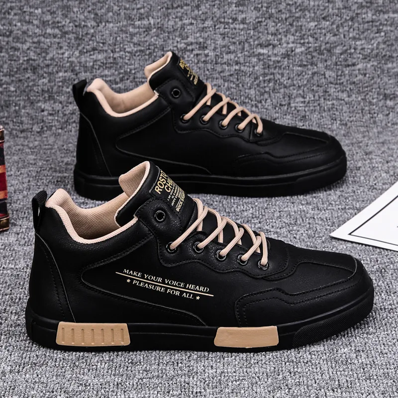 

Men's Trend Casual Shoes Leather Shoes Black Sneakers Breathable Leisure Male Sneakers Non-slip Footwear Men Vulcanized Shoes