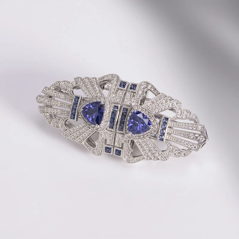 Luxury Detachable Blue Crystal Brooch High Quality Elegant Gemstone Pin  Jewelry for Women Banquet