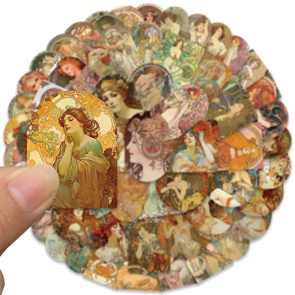 10/30/60pcs Alphonse Maria Mucha Art Graffiti Stickers Decals DIY Phone Scrapbook Stationery Bike DIY Waterproof Decoration Toys