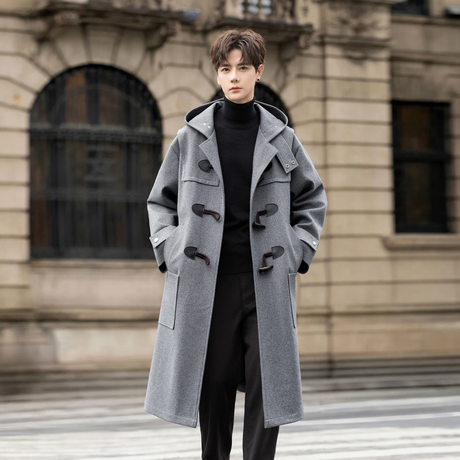 Autumn And Winter Men's fashion Trend Casual Warm double breasted trench coat High Quality hooded Woolen Coat size M-3XL