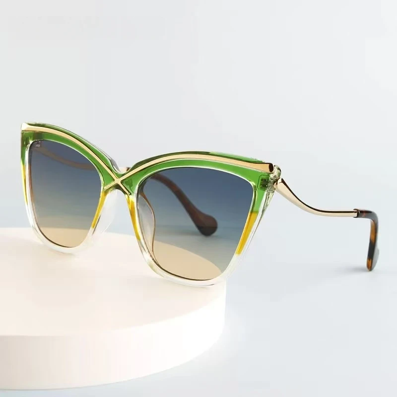

European and American fashion women's cross cat eye sunglasses, high-end sunglasses, slimming sunglasses