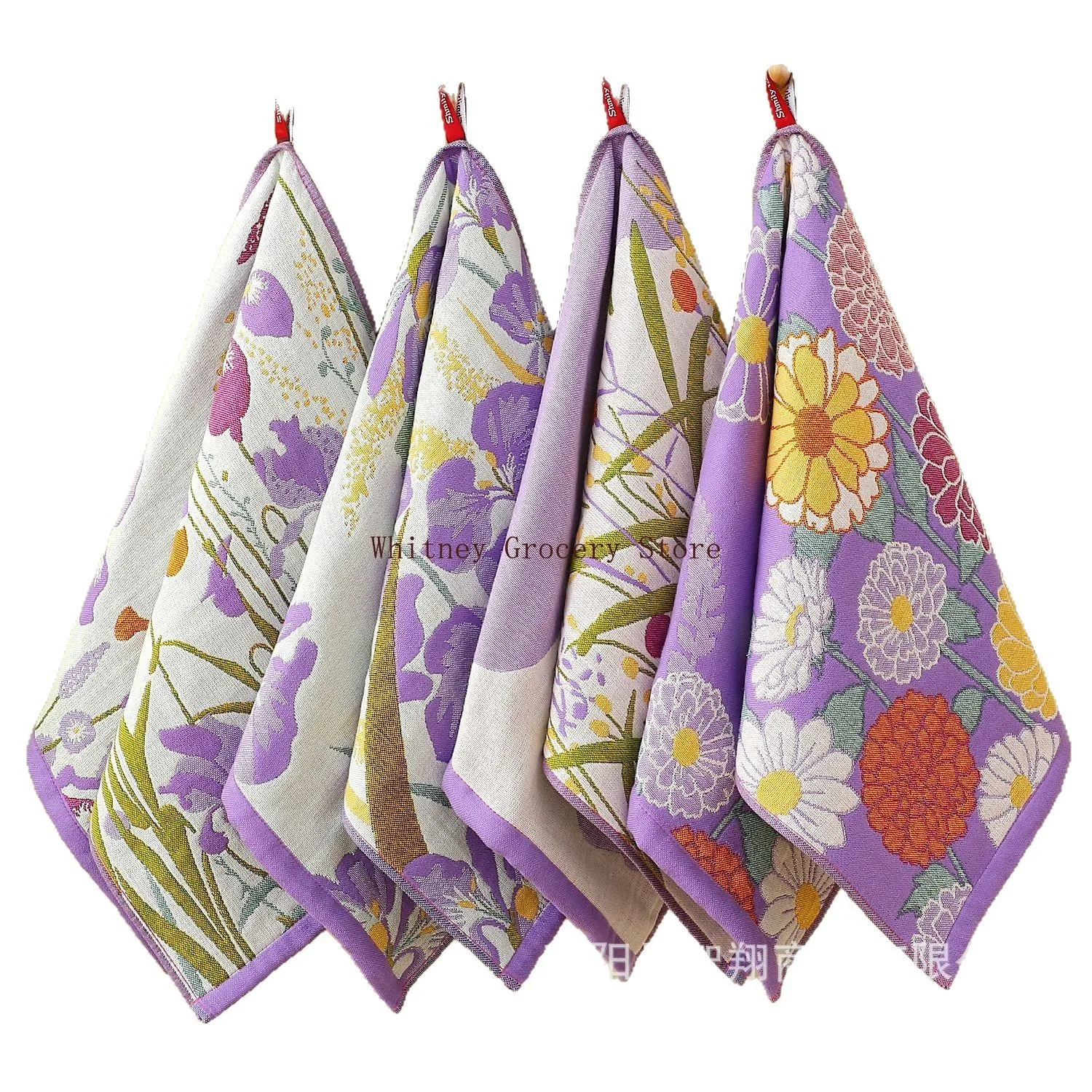 1 PC, Purple flowered cotton yarn square towel, 34*74 cm