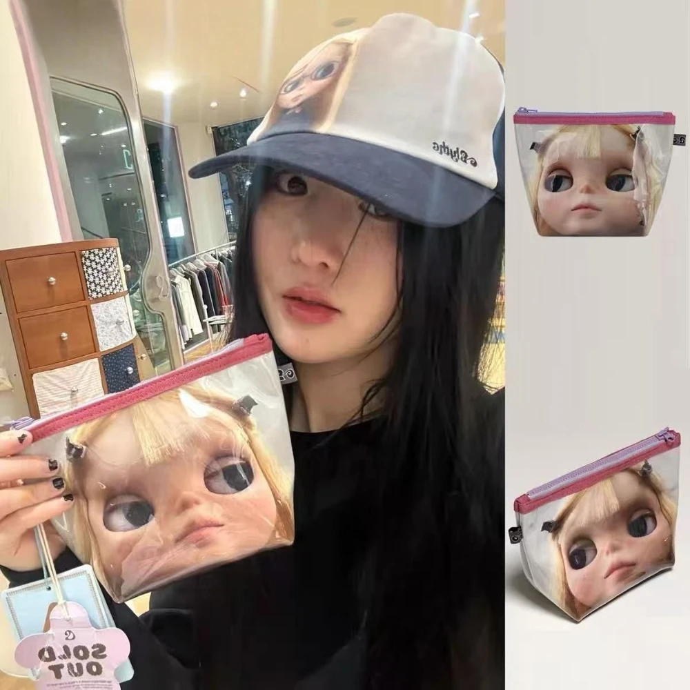 Carteira Feminina Y2K Retrô para Adolescentes, Bolsa Organizadora de Batom com Estampa de Boneca Fofa, Chaveiro Decorativo