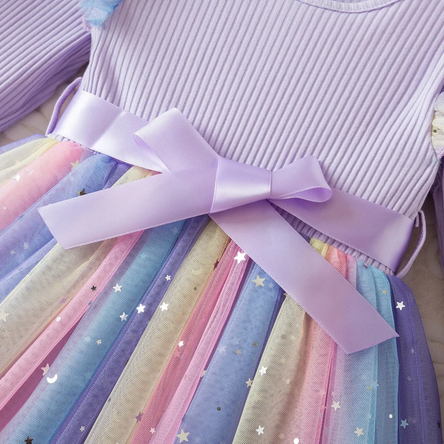 فستان الأميرة ماري كات رينبو للفتيات فستان شبكي لحفلات أعياد الميلاد مزين بالترتر للأطفال فساتين كاجوال بأكمام طويلة للفتيات من 1 إلى 5 سنوات