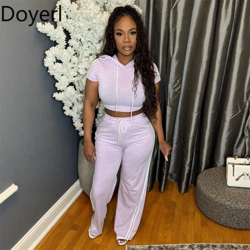 

Doyerl Striped Casual Track Suits for Ladies Two Pieces Outfits Sports Fitness Hooded Crop Top and Sweatpants Jogging Femme