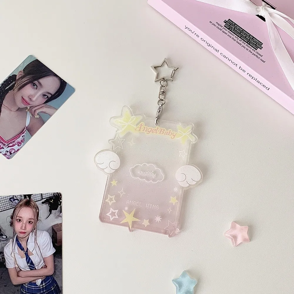 Cute Acrylic Card Holder Transparent With Keychain ID Card Holders Photocard Holder DIY Clear Insert Photo