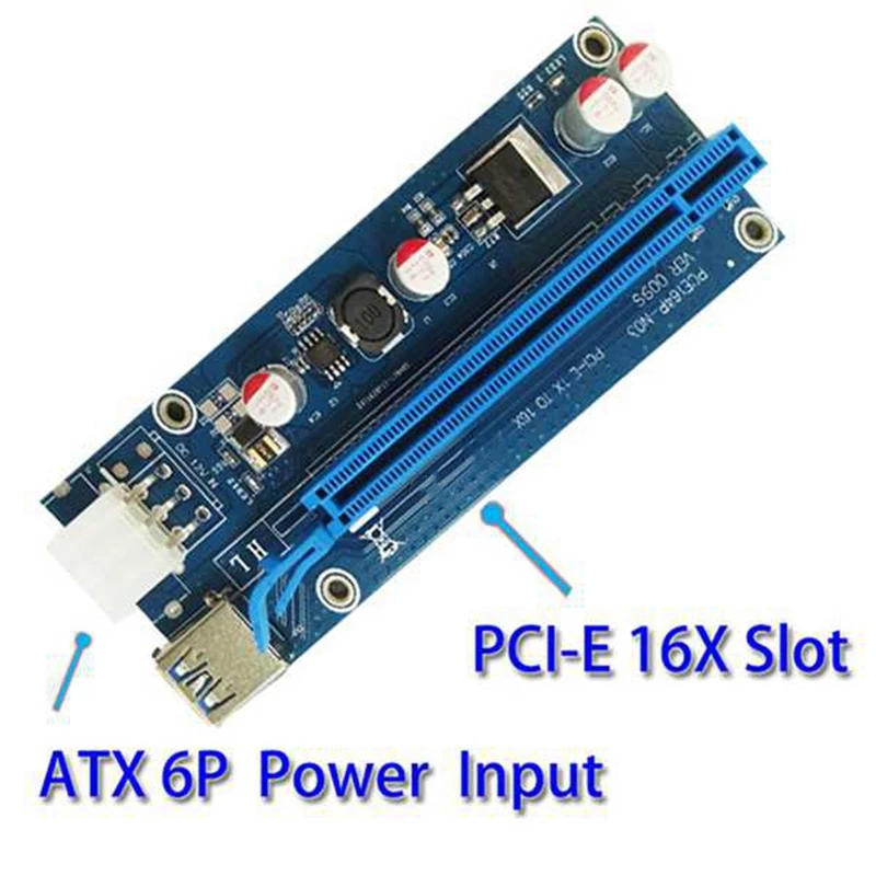 6 Pack PCI-E PCI Express Riser Card 1X To 16X Sata To 6Pin Molex USB3.0 Cable Power Extender For Bitcoin Mining Miner