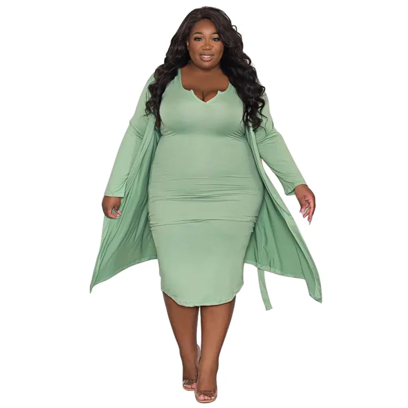 جديد عادية طويلة Sve حجم كبير المرأة الدكتور قطعتين مجموعة صديرية دائرية محبوك الدكتور البوليستر النسيج ملابس الخريف مريحة