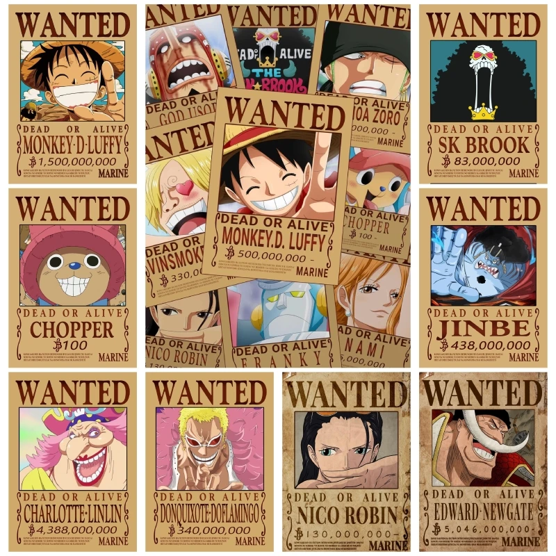 Anime Vintage Posters One Piece Luffy 3 Billion Zoro Straw Hat Group Bounty Wanted Posters Home Bedroom Wall Picture Decorative