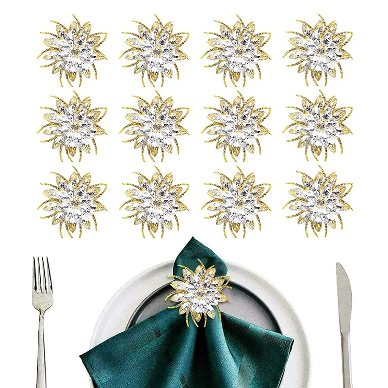 12 Pcs Napkin Ring Lotus Table Napkin Wedding Christmas Napkin Buckle Holder For Birthday Party Holiday Dinner,Etc