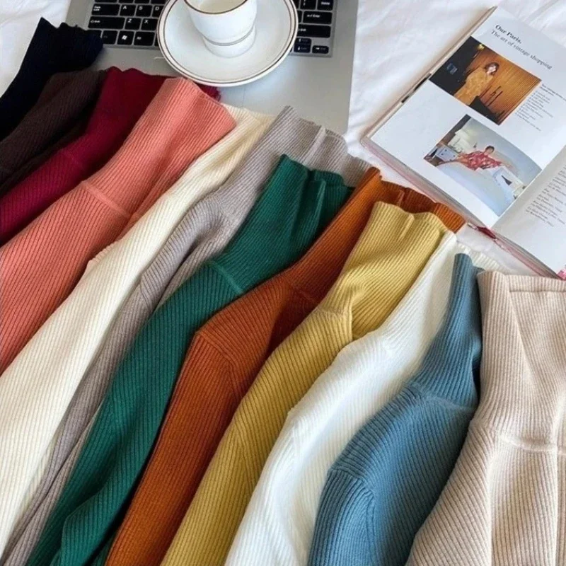 

Осень-зима 2025 г., женский вязаный пуловер в рубчик, водолазка с длинными рукавами, тонкий джемпер, мягкий теплый женский свитер