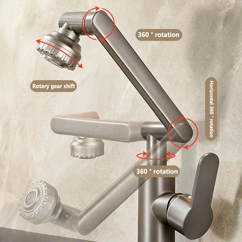 Deck montado torneira à prova de respingos para banheiro, misturador torneira pia, aeradores de chuveiro, talheres para banheiro, 1080 ° giratório