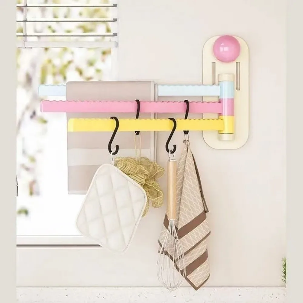 Dopamine Plastic Rotating Towel Rack Wall Mounted Self Adhesive Dishcloth Holder Space Saving 180° Swivel Towel Rack For Kitchen