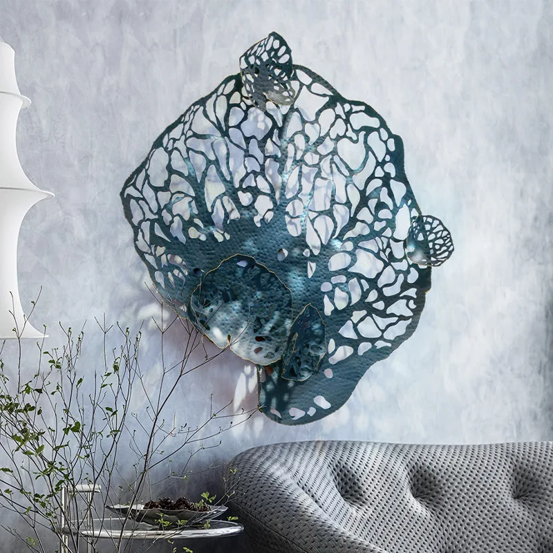 European creative living room sofa background wall pendant wrought iron three-dimensional hollow lotus wall decoration