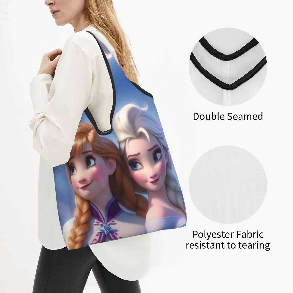 Frozen Portable Tote Shopping Bags Foldable Shopper Bag Groceries Handbag Shoulder Bag