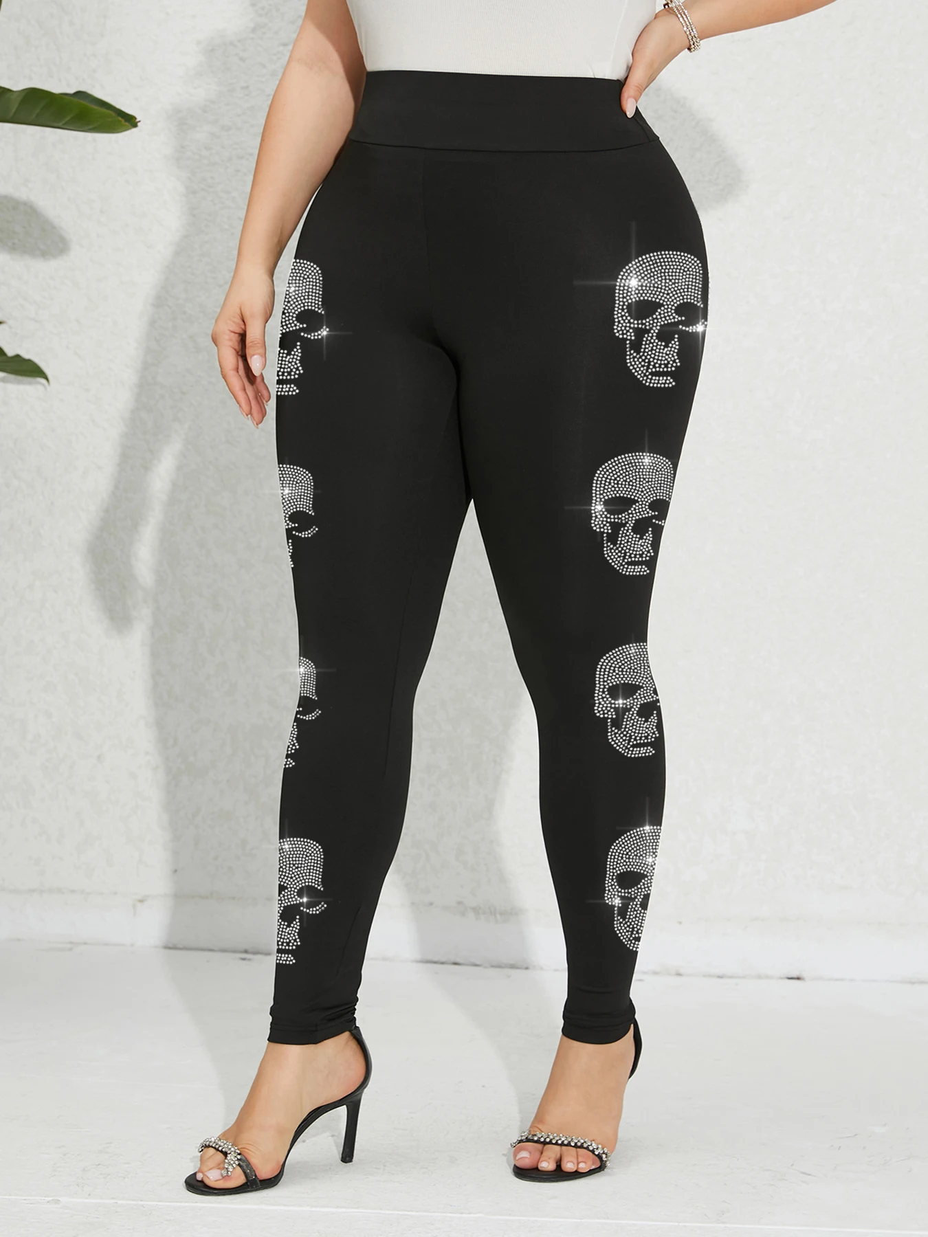 Plus Size Damen hosen Skelett muster Strass Leggings Fitness studio Elastizität Sports trumpf hose lässig jugendliche weibliche Kleidung Winter