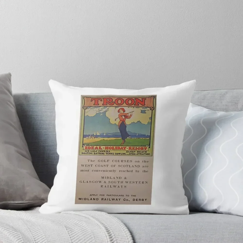 

Vintage Midland Railway Advert for holidays to Troon & Scotland Throw Pillow Luxury Pillow Cover Pillowcase pillow