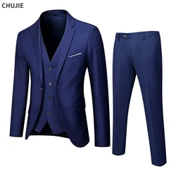 Blazers Set 3 Pieces Suits For Men Elegant Wedding Luxury  Business Formal Vest Pants Full Coats 2023 Jackets