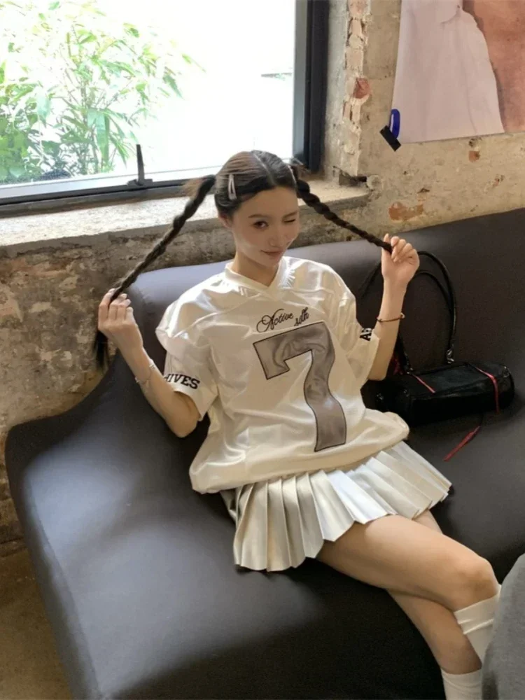 Y2k Sports Women's Oversize T-shirts Hip Hop Number Graphic Short Sleeve Tops Silvery Quick Drying Casual Basketball Tee image 2