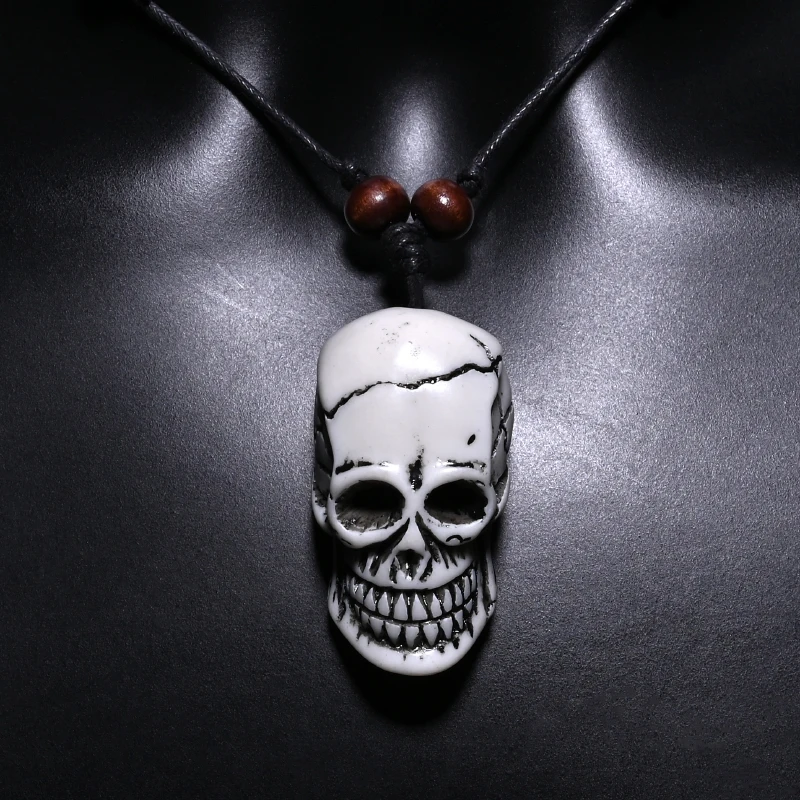 FX020 Ox bone carving necklace skull pendant Punk Choker Retro Jewelry Tribal style Imitation Yak Bone necklace Amulet Gift