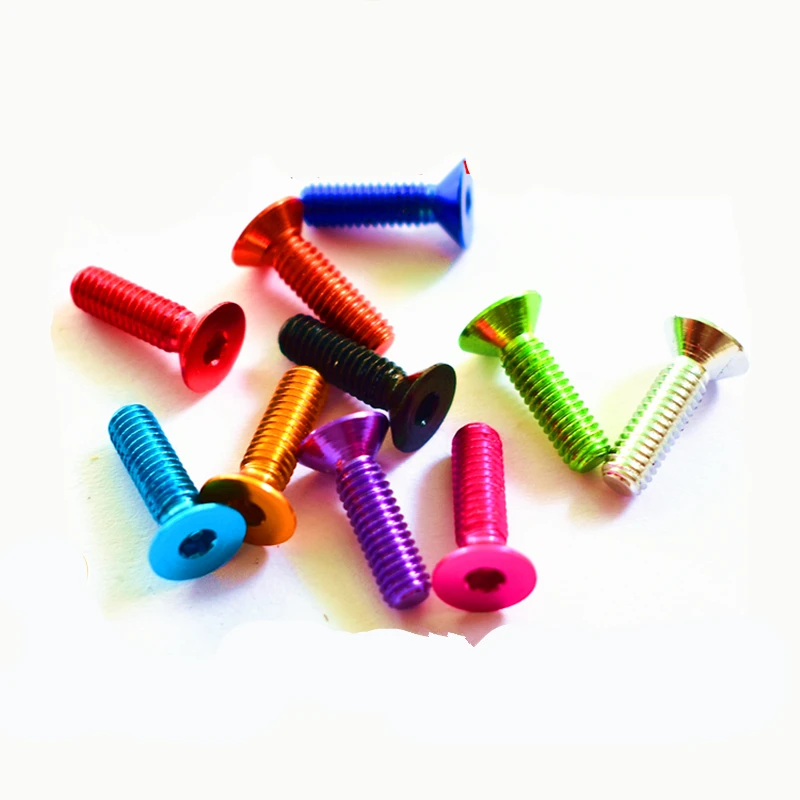 10pcs/lot DIN7991 Aluminum Allen Screws M3 M4 M5 M6x6/8/10/12/14/16 Flat Hex Socket Countersunk head Screws Bolts Anodized Color