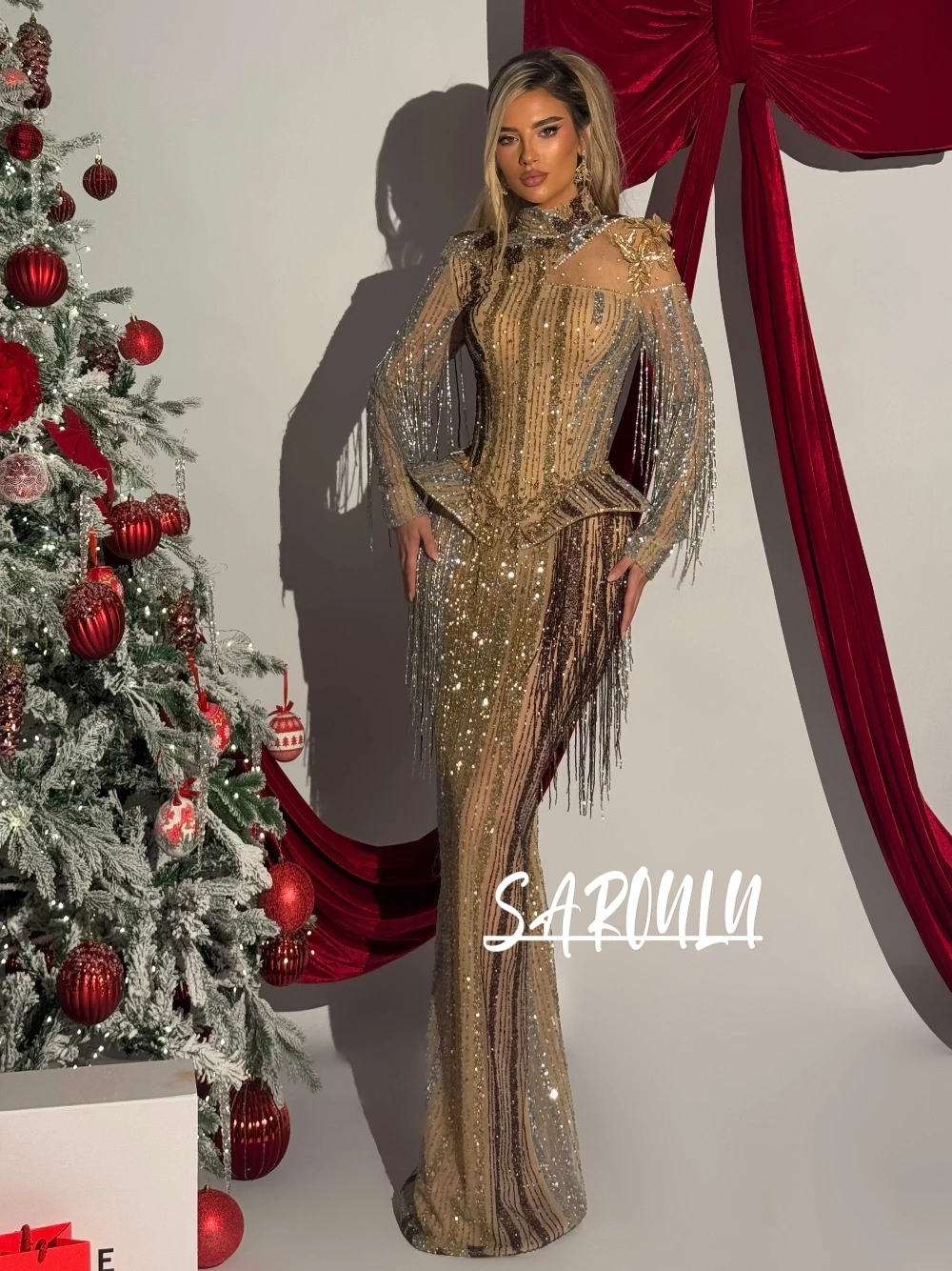 

2026 New Luxury Sequin Tassel Evening Dress Intricate Customized Christmas Cocktail Party Wear Chic Bodycon Fit Prom Gown