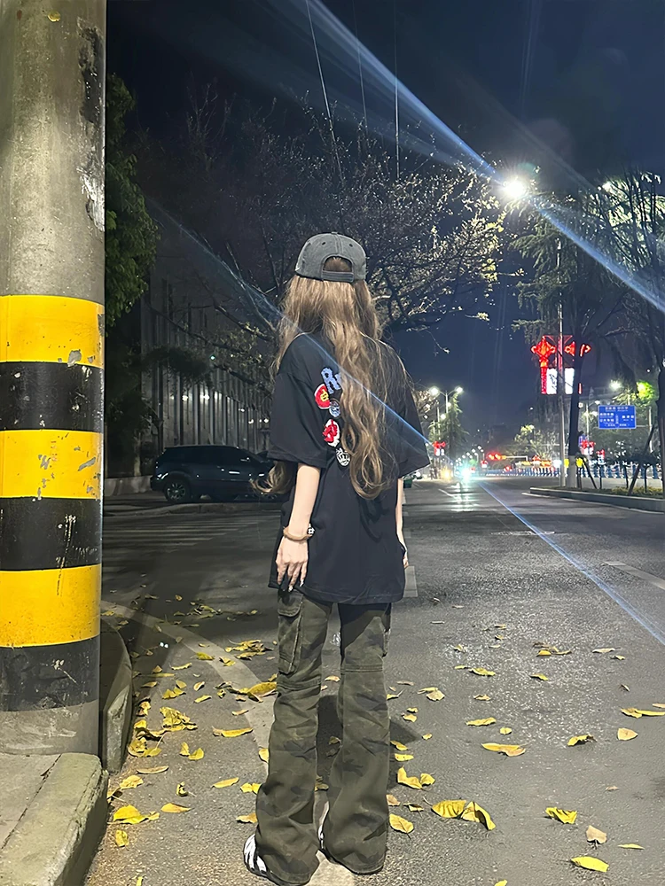 Cseta de Manga Curta Estilo Americano para Mulheres, Nova, Solta, Versátil, Sensação de Alta Qualidade, Top de Manga Curta...