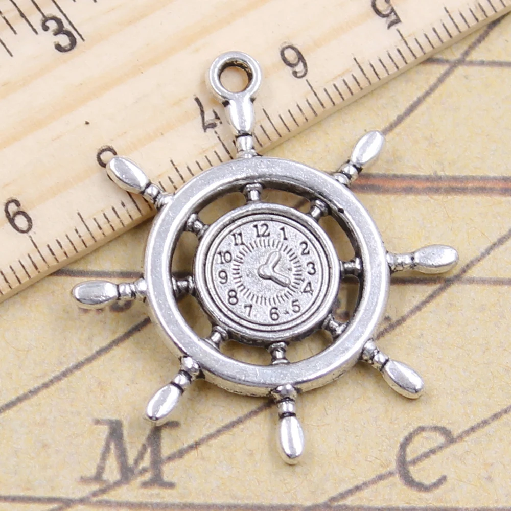 5pcs Charms Rudder Helm Anchor Ship Clock 40x35mm Tibetan Silver Color Pendants DIY Antique Finding Making Handmade Jewelry